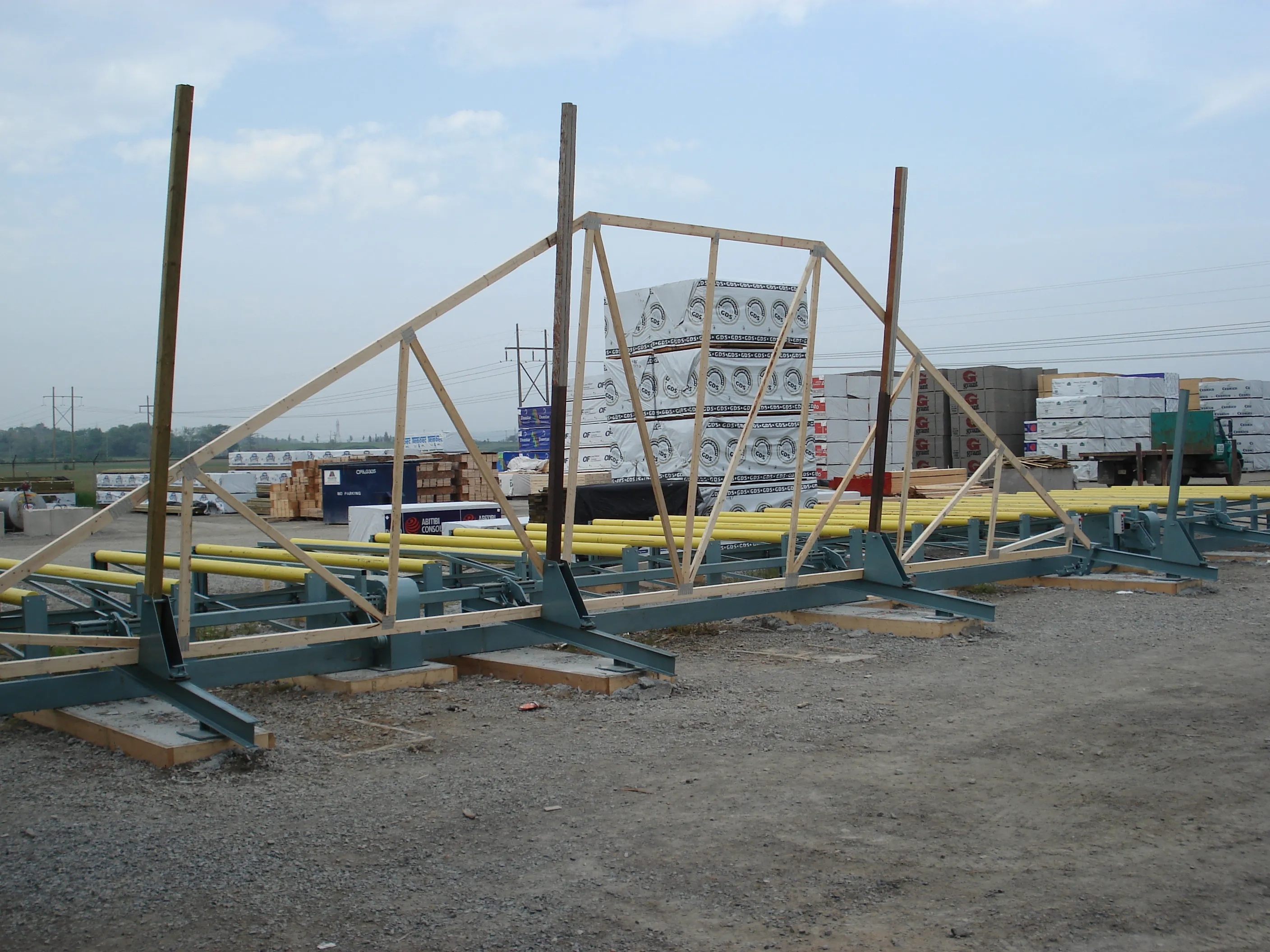 A roof truss taking shape on the assembly line in the Stark Lumber truss shop